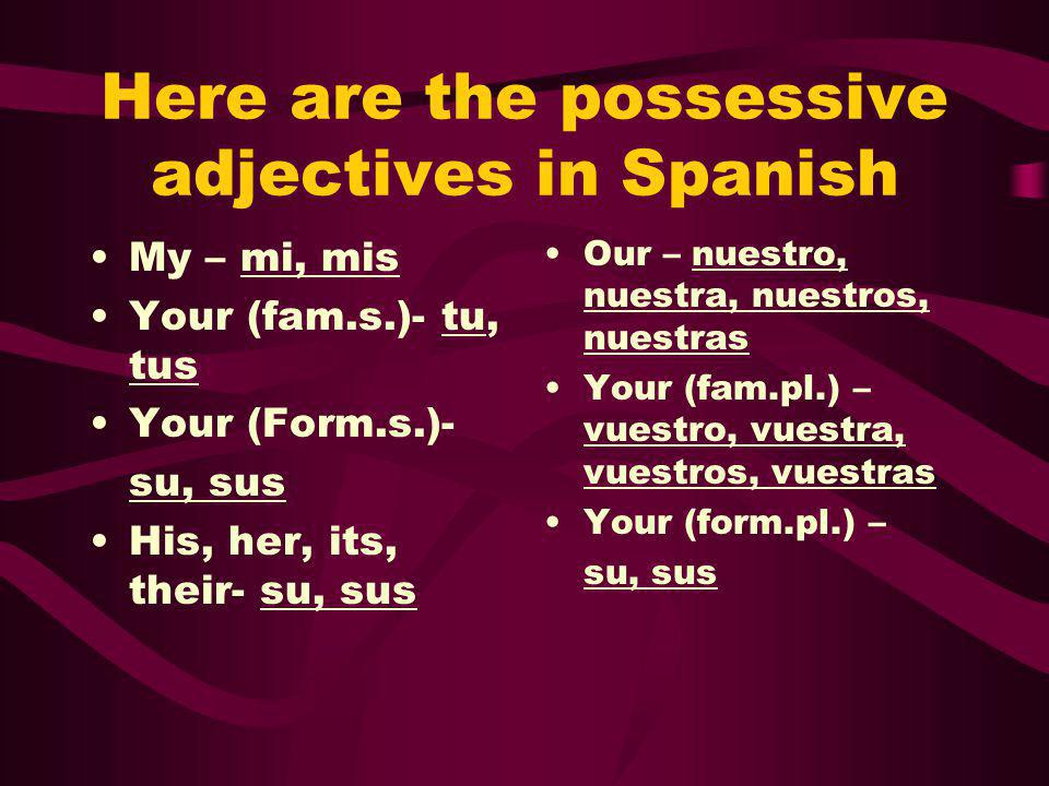 Here are the possessive adjectives in Spanish
