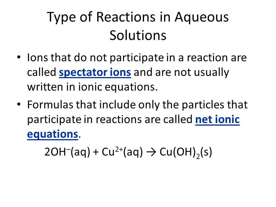 Type of Reactions in Aqueous Solutions