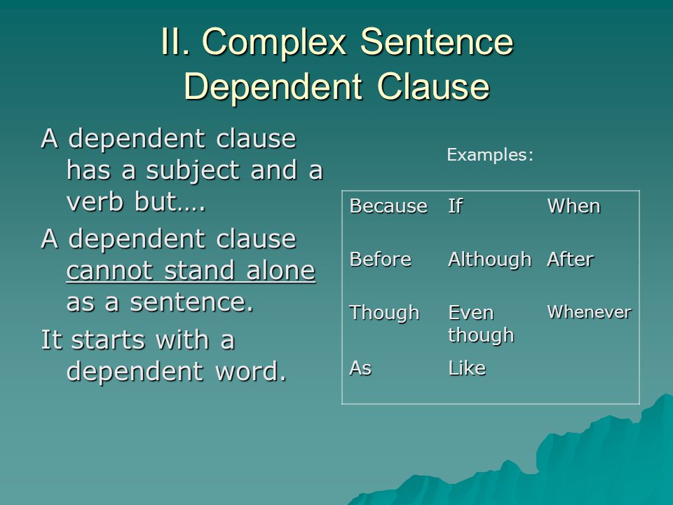 II. Complex Sentence Dependent Clause
