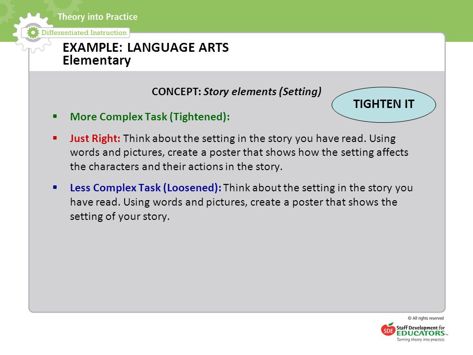 EXAMPLE: LANGUAGE ARTS Elementary