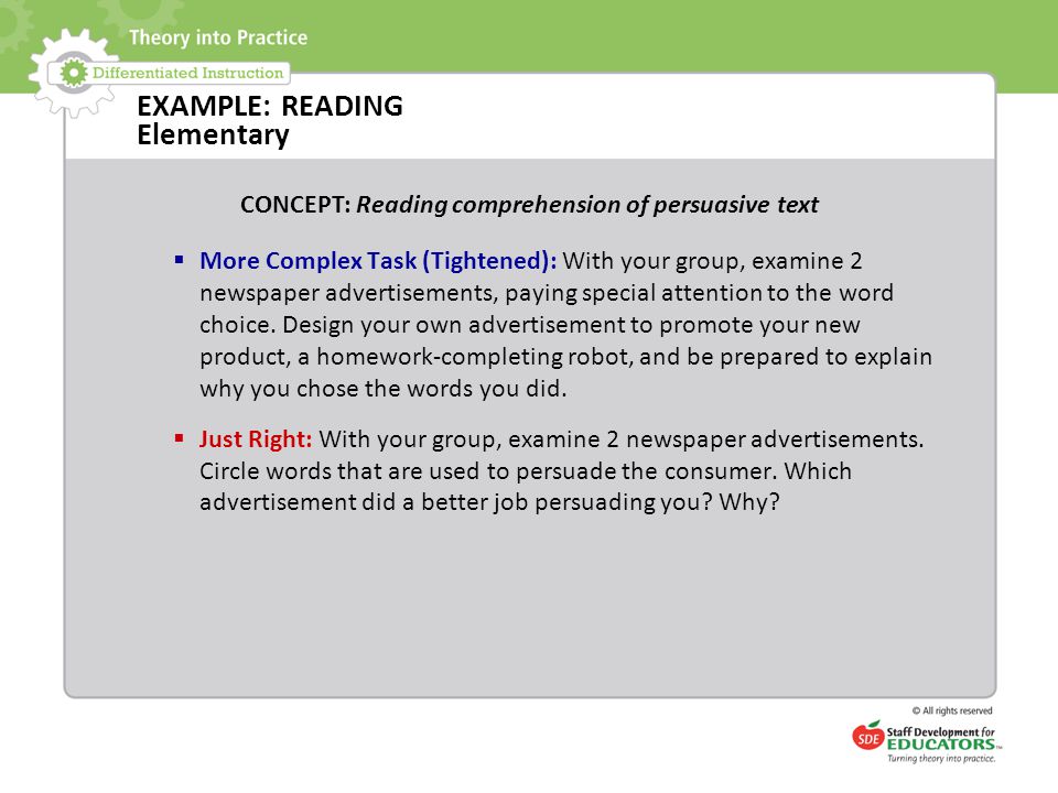EXAMPLE: READING Elementary