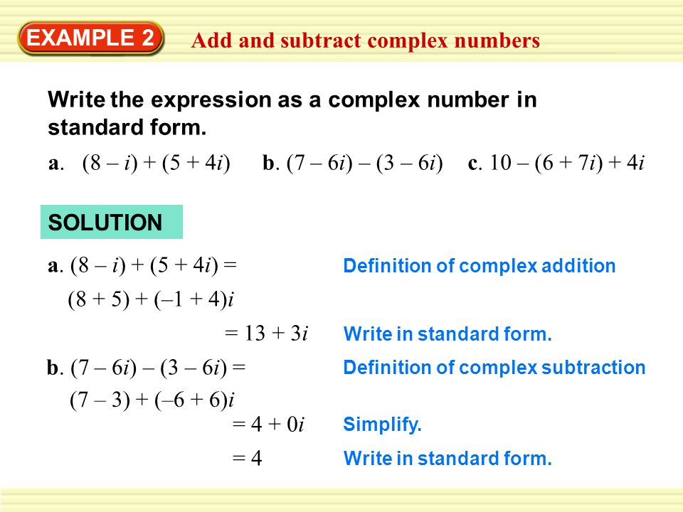 Add and subtract complex numbers