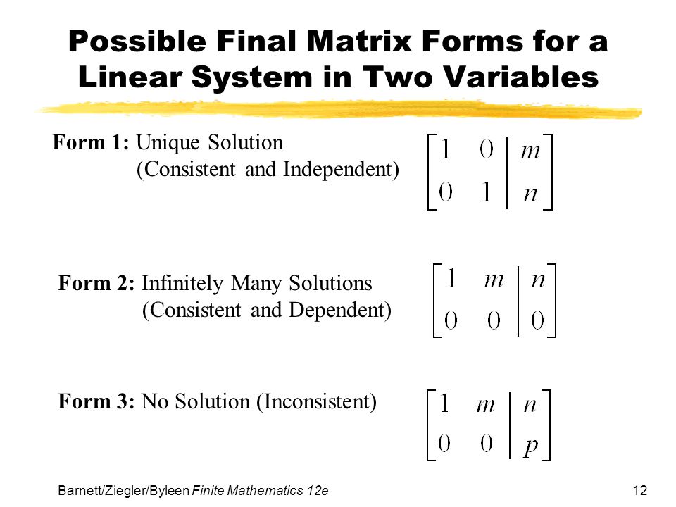 Possible Final Matrix Forms for a Linear System in Two Variables