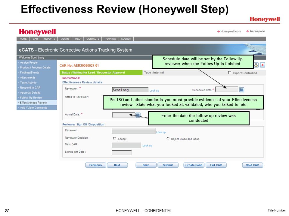 Effectiveness Review (Honeywell Step)