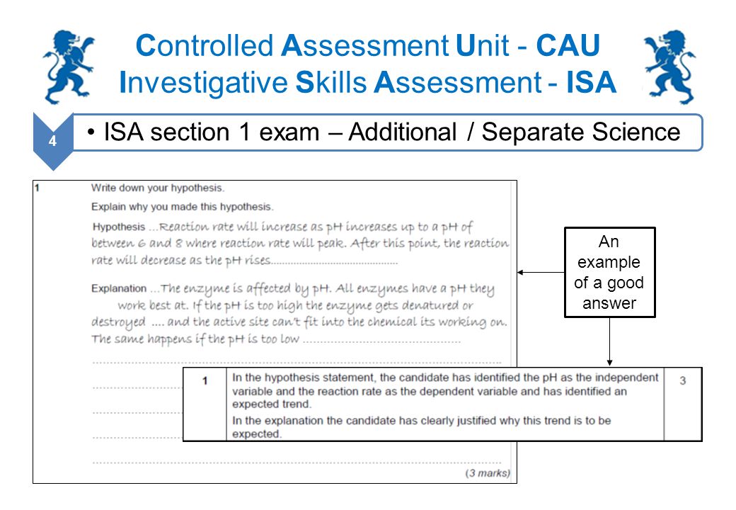 Controlled Assessment Unit - CAU Investigative Skills Assessment - ISA