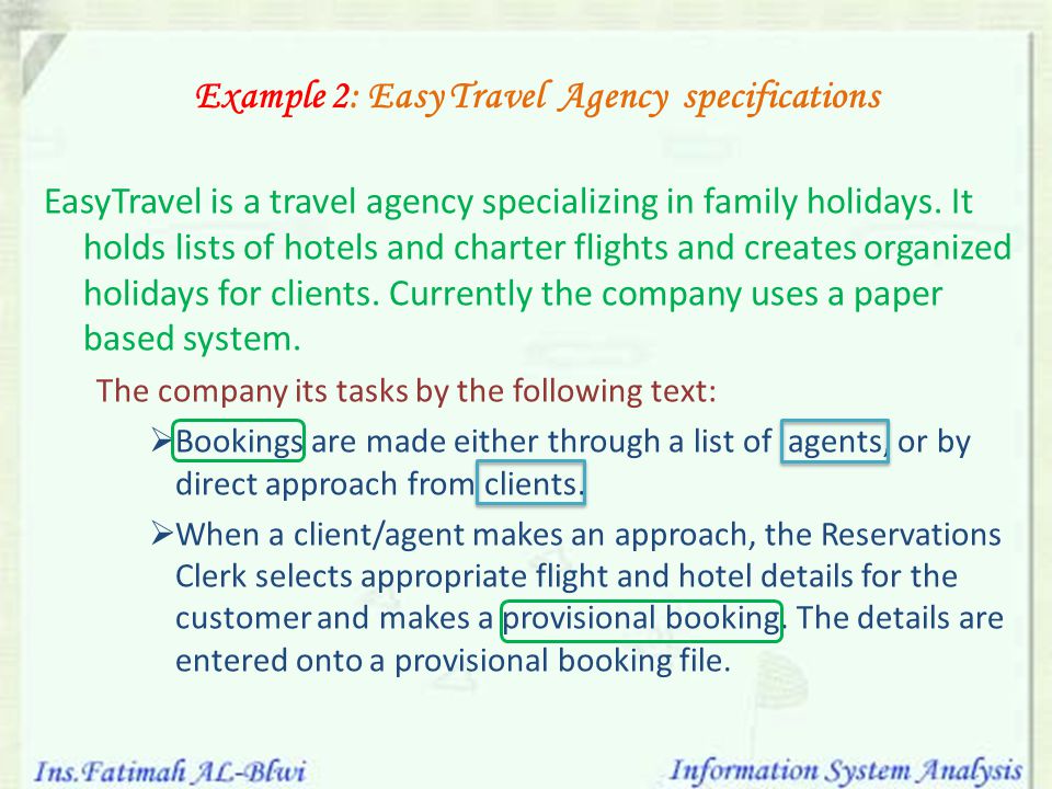 Example 2: Easy Travel Agency specifications