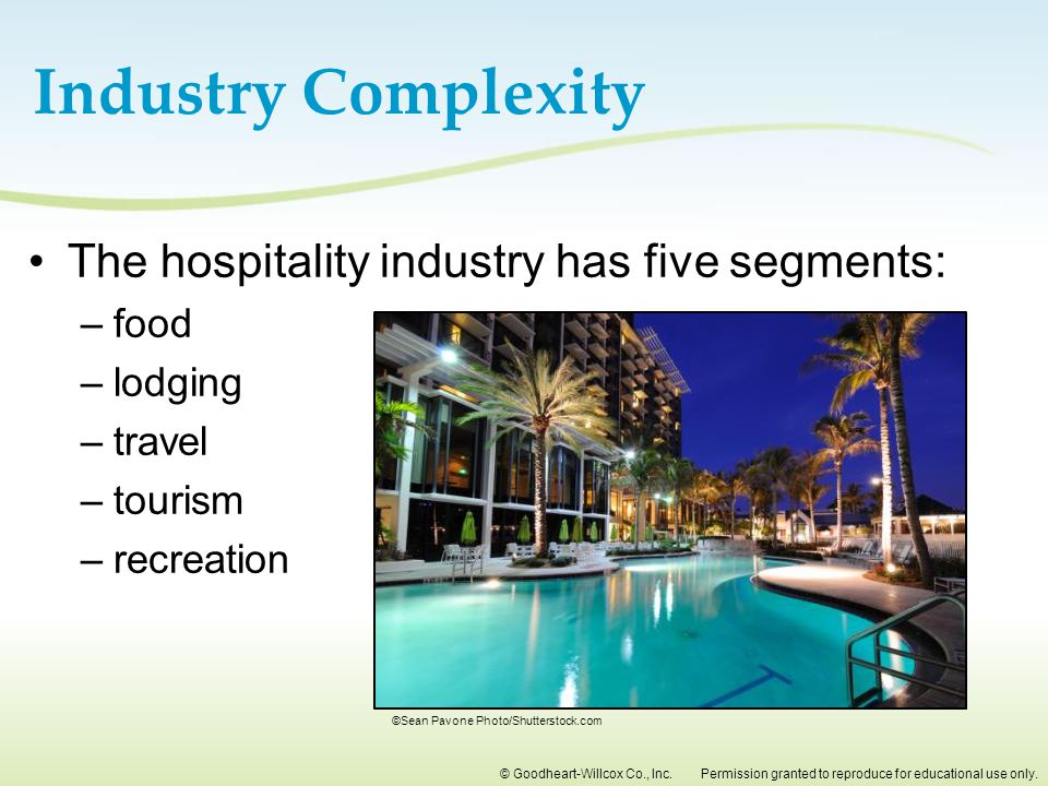 Industry Complexity The hospitality industry has five segments: food