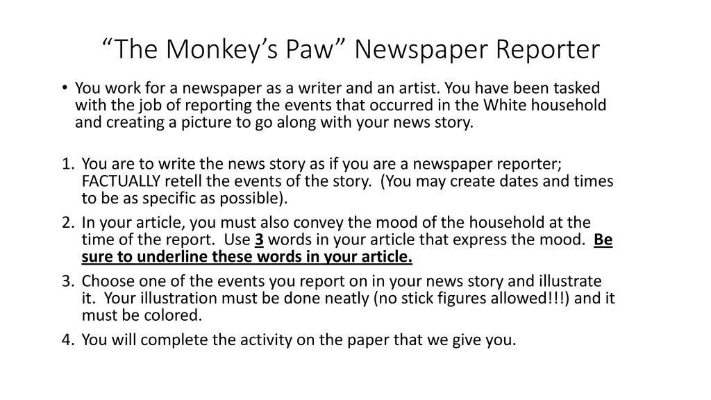 The Monkey's Paw” Culminating activities - ppt
