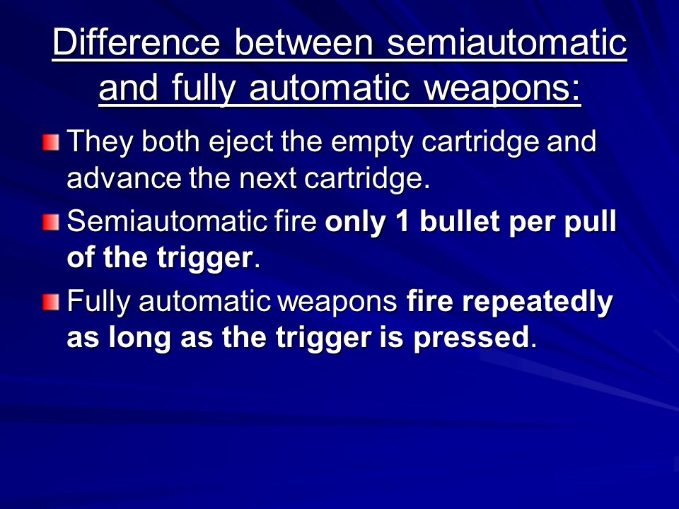 Difference between semiautomatic and fully automatic weapons: