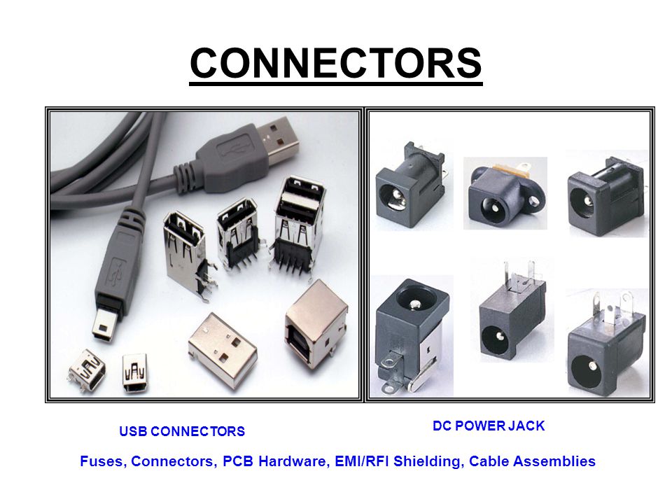 CONNECTORS DC POWER JACK. USB CONNECTORS.