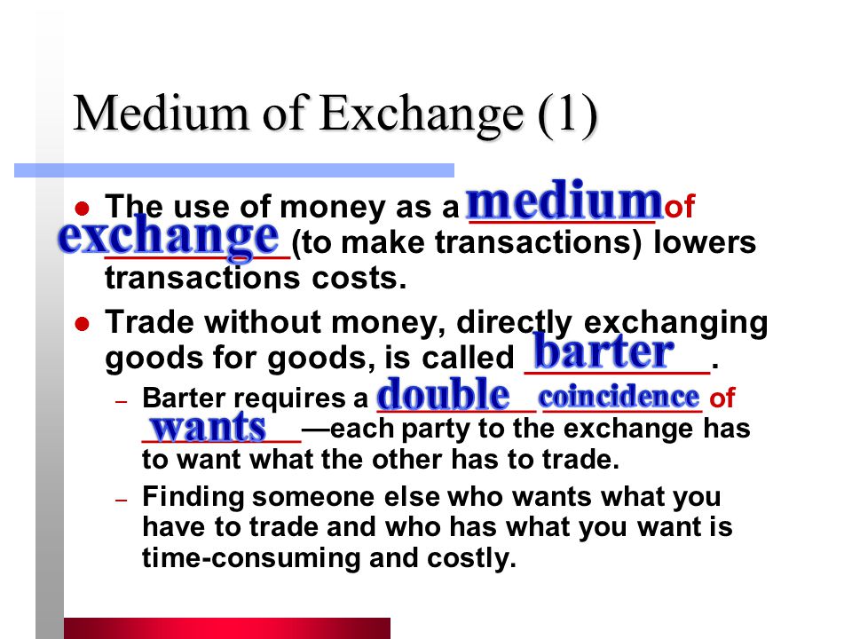 medium exchange Medium of Exchange (1) barter double wants
