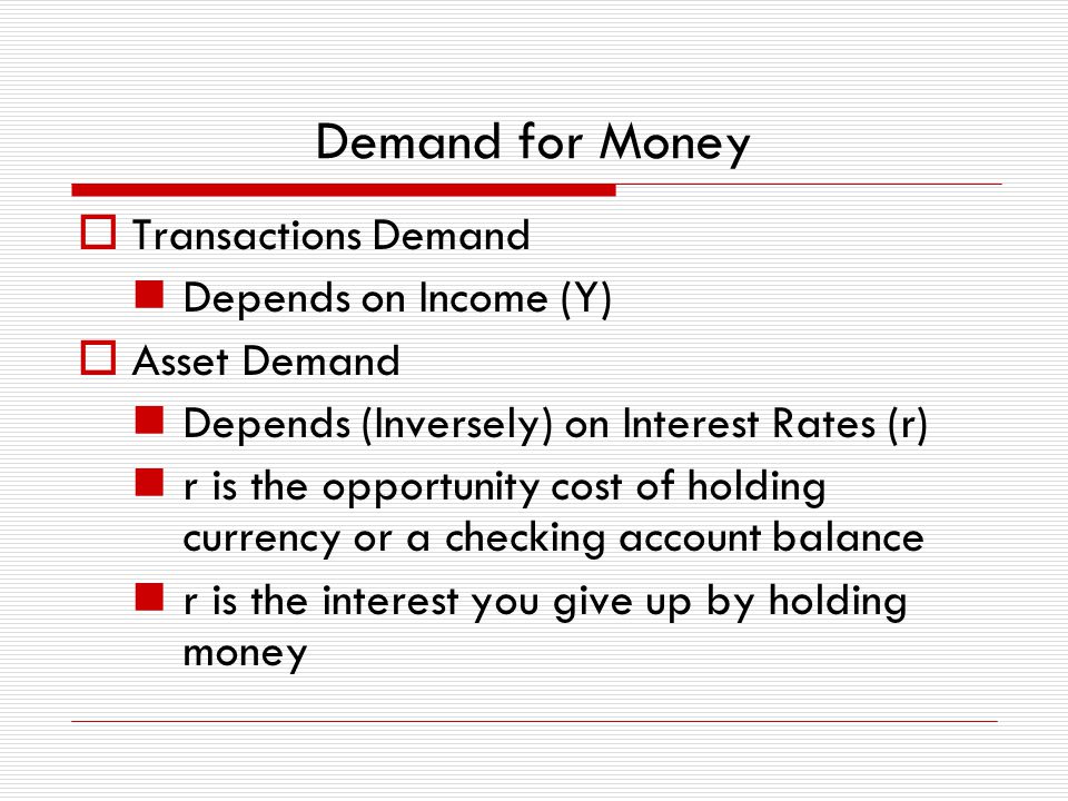 Demand for Money Transactions Demand Depends on Income (Y)