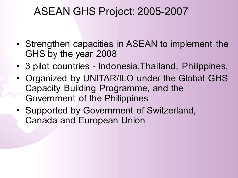ASEAN GHS Project: Strengthen capacities in ASEAN to implement the GHS by the year
