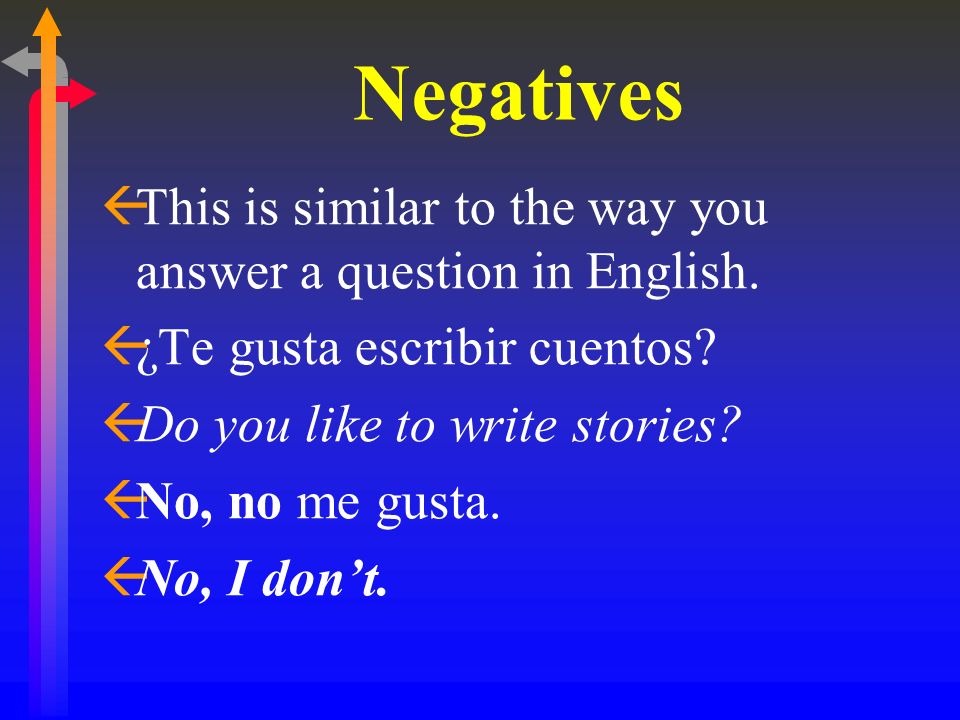 Negatives This is similar to the way you answer a question in English.