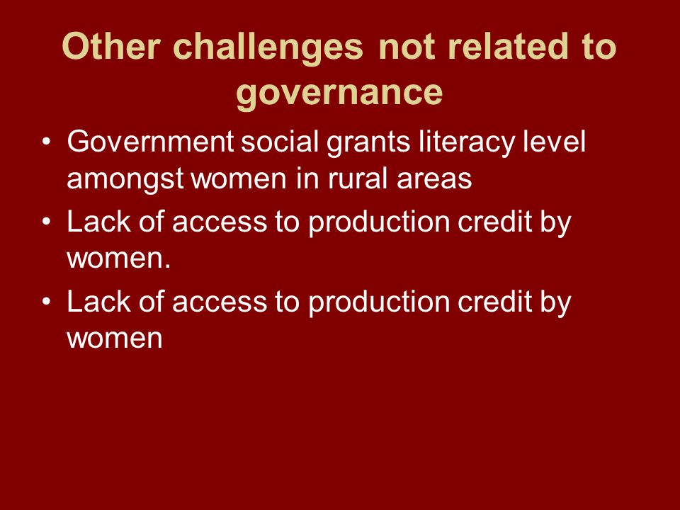 Other challenges not related to governance