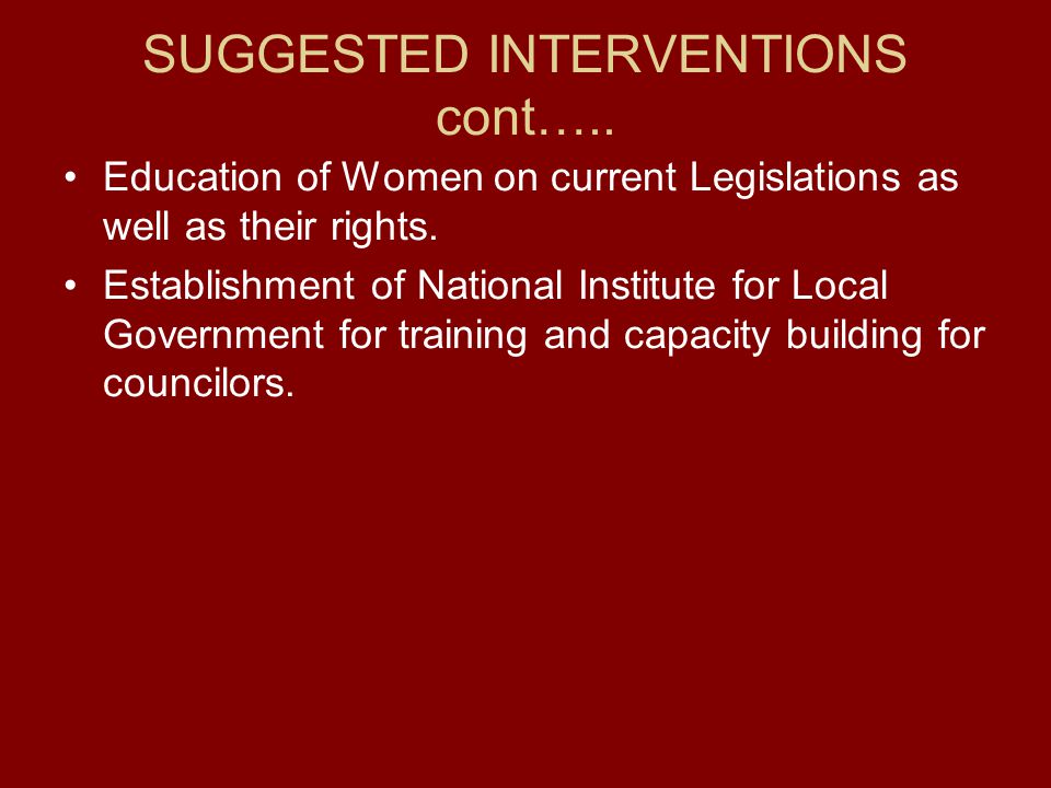 SUGGESTED INTERVENTIONS cont…..