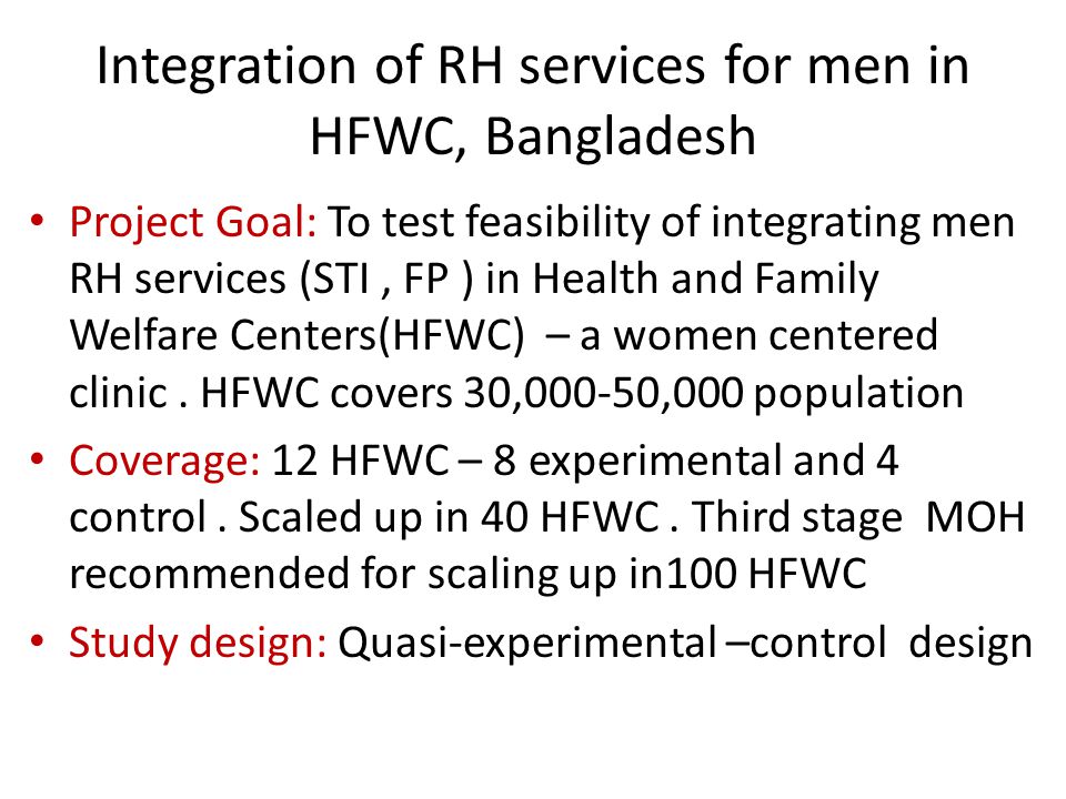 Integration of RH services for men in HFWC, Bangladesh