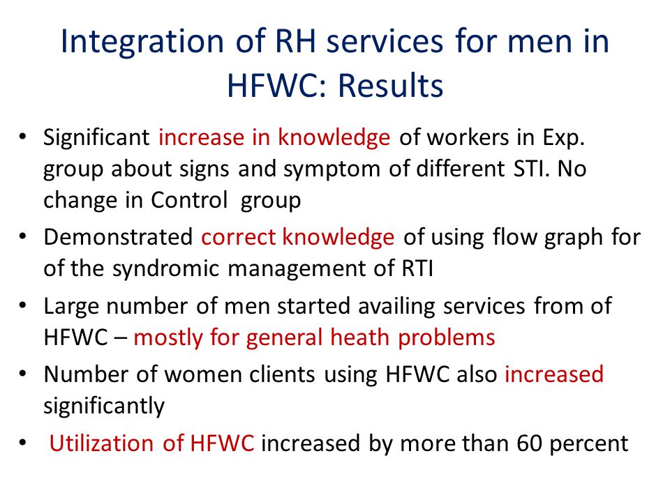 Integration of RH services for men in HFWC: Results