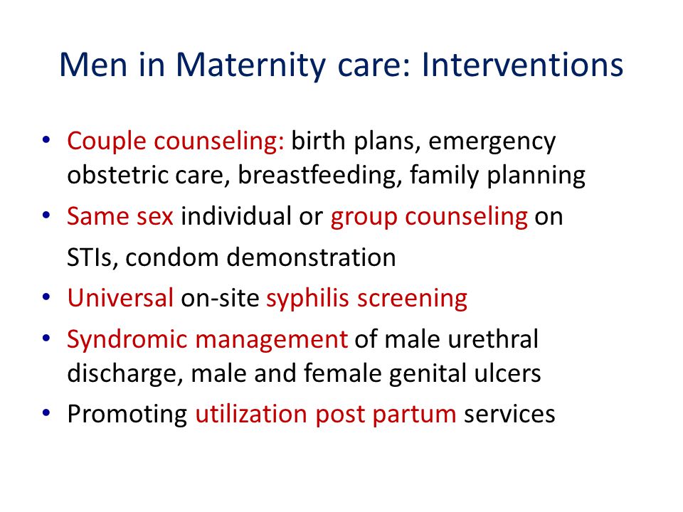 Men in Maternity care: Interventions