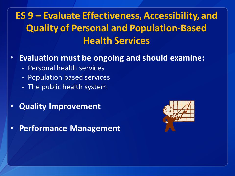 ES 9 – Evaluate Effectiveness, Accessibility, and Quality of Personal and Population-Based Health Services