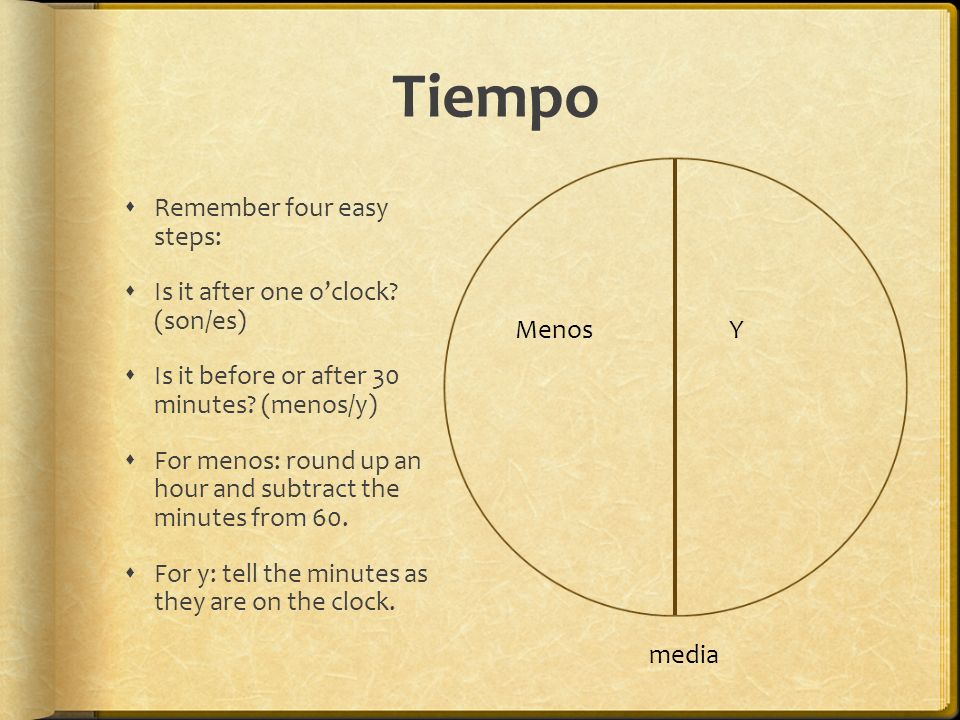 Tiempo Remember four easy steps: Is it after one o’clock (son/es)