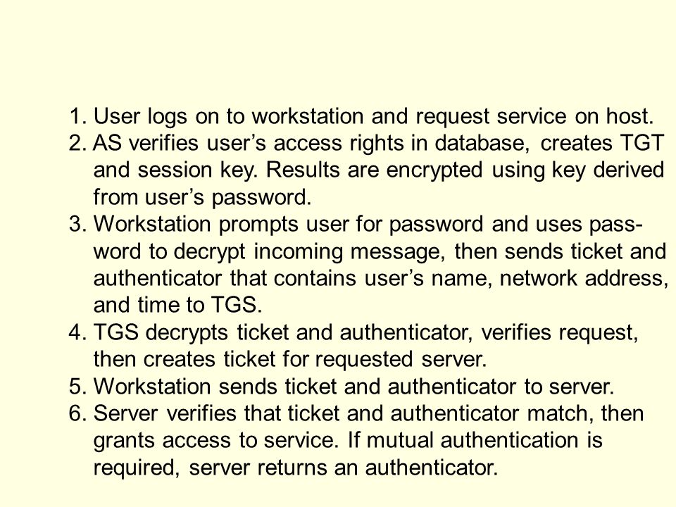 1. User logs on to workstation and request service on host.
