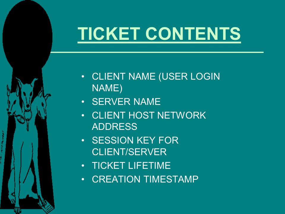 TICKET CONTENTS CLIENT NAME (USER LOGIN NAME) SERVER NAME