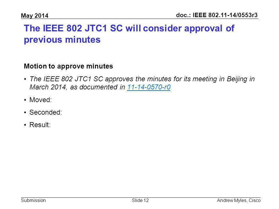 The IEEE 802 JTC1 SC will consider approval of previous minutes