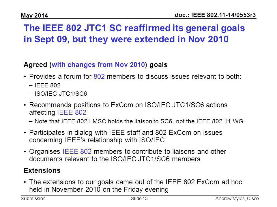 July 2010 doc.: IEEE /0xxxr0. The IEEE 802 JTC1 SC reaffirmed its general goals in Sept 09, but they were extended in Nov