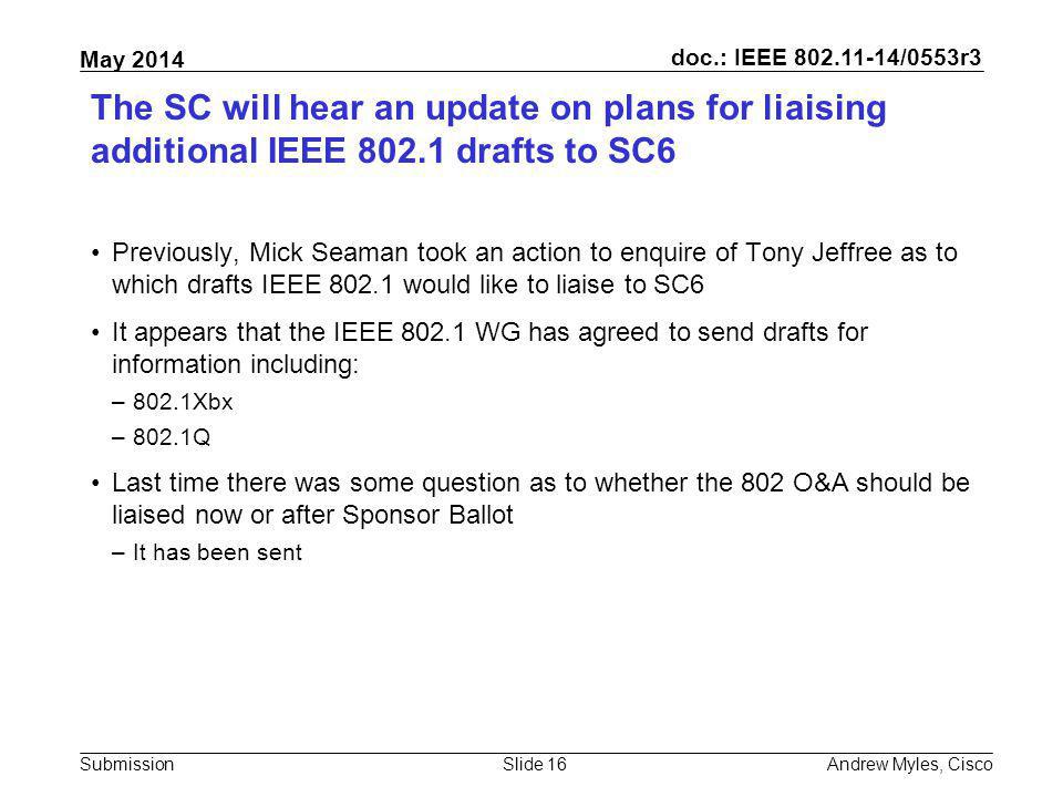 The SC will hear an update on plans for liaising additional IEEE 802