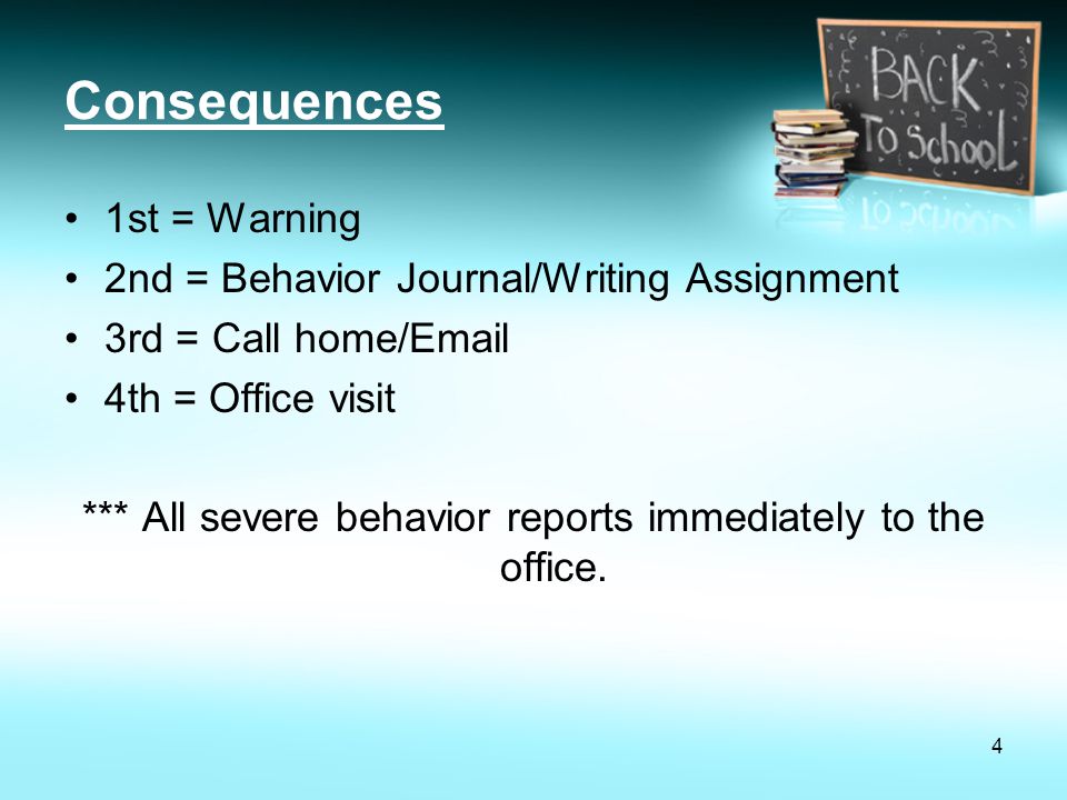 *** All severe behavior reports immediately to the office.
