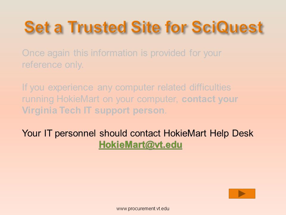 Set a Trusted Site for SciQuest