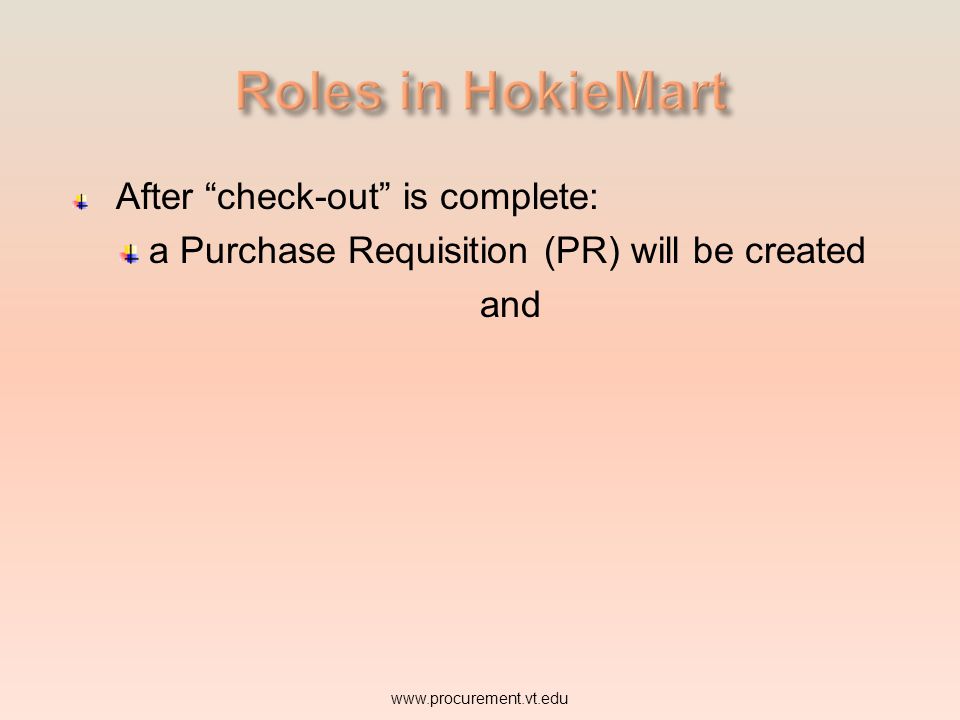 Roles in HokieMart After check-out is complete: