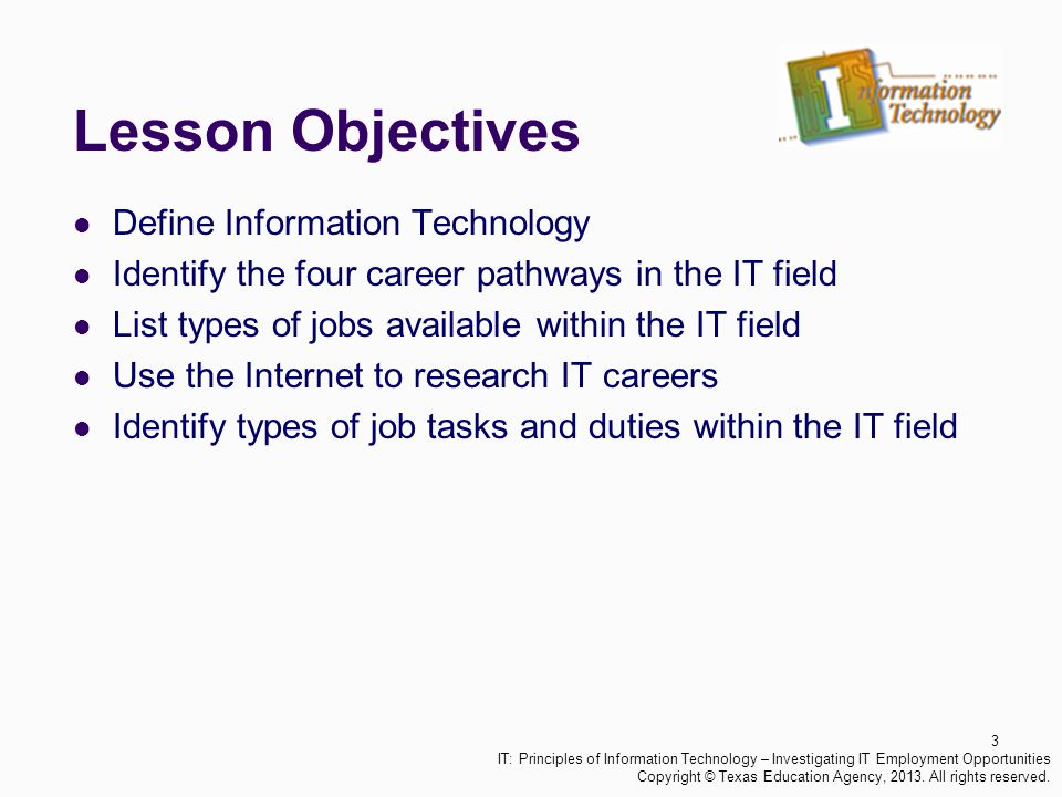 Lesson Objectives Define Information Technology