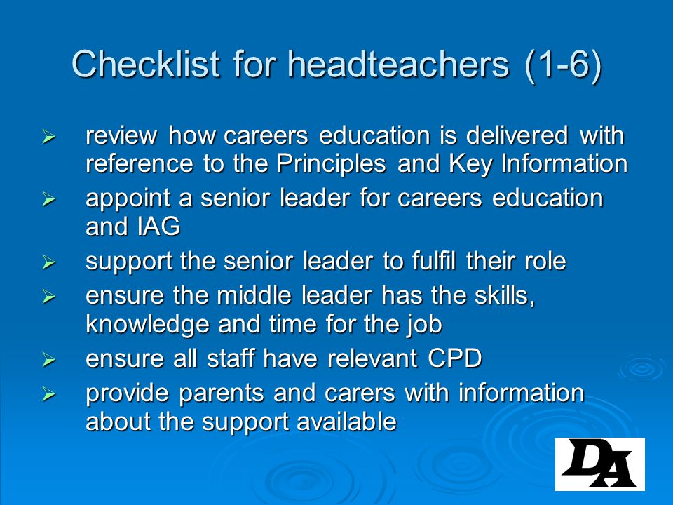 Checklist for headteachers (1-6)