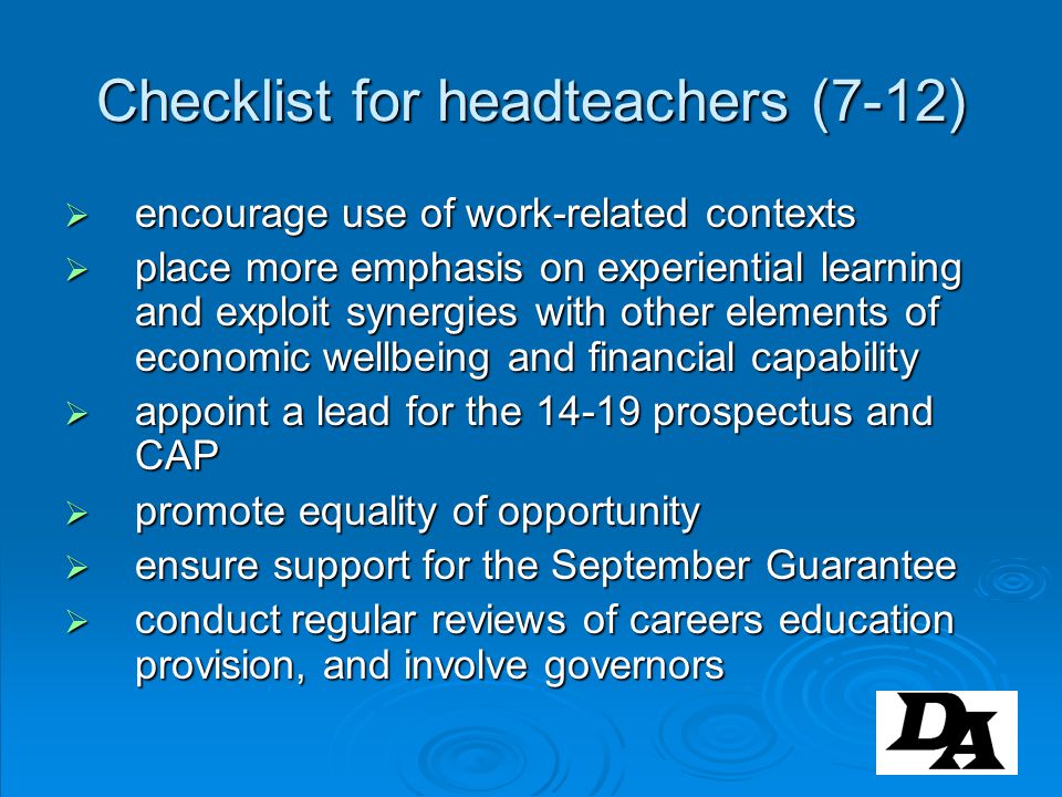 Checklist for headteachers (7-12)