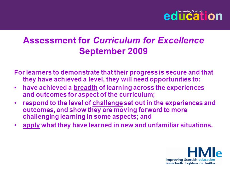 Assessment for Curriculum for Excellence September 2009