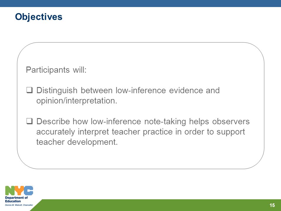 Objectives Participants will: