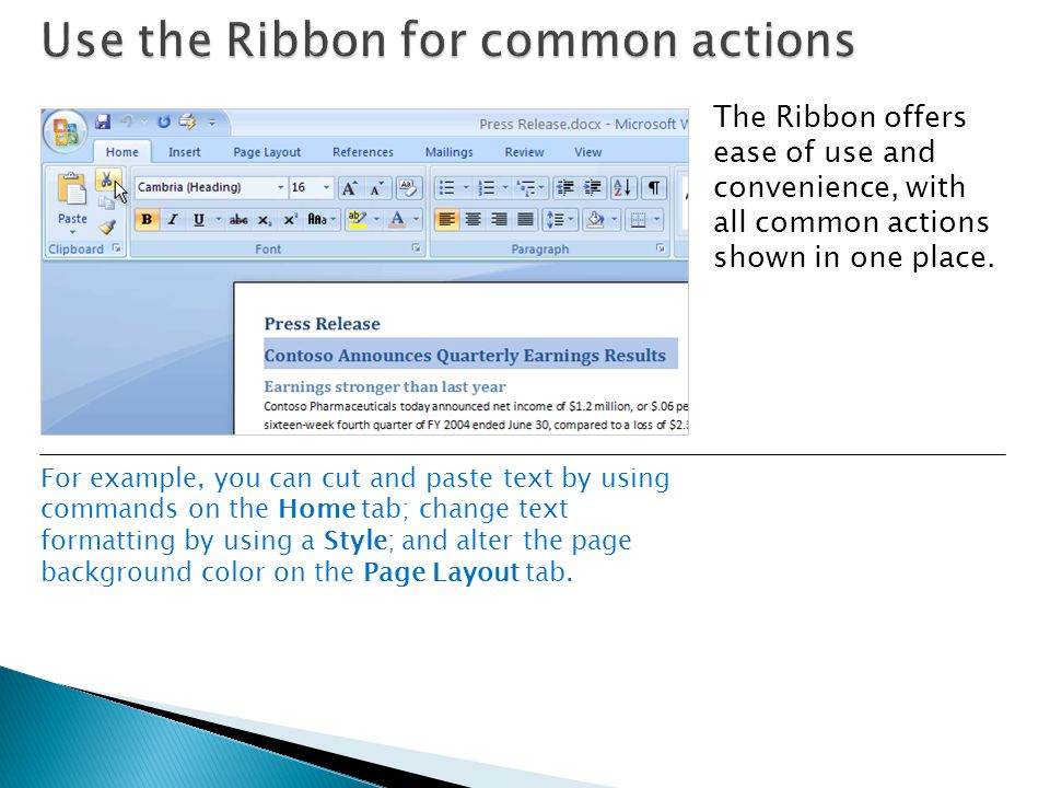 Use the Ribbon for common actions