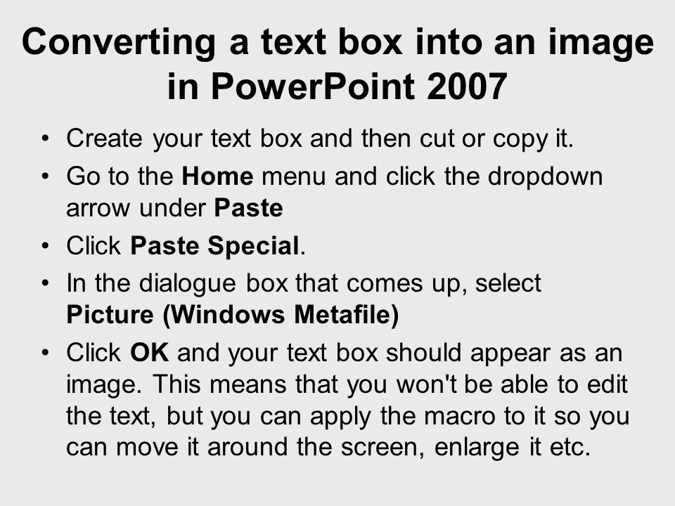 Converting a text box into an image in PowerPoint 2007