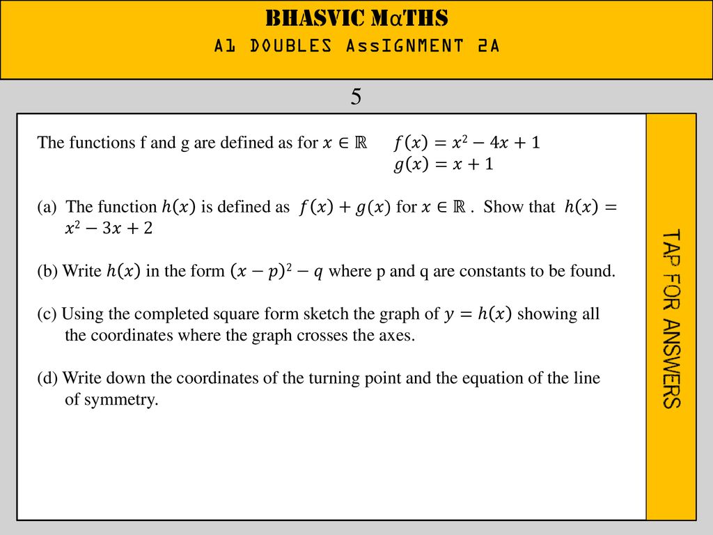 Bhasvic Maths 1 A1 Doubles Assignment 2a Ppt Download