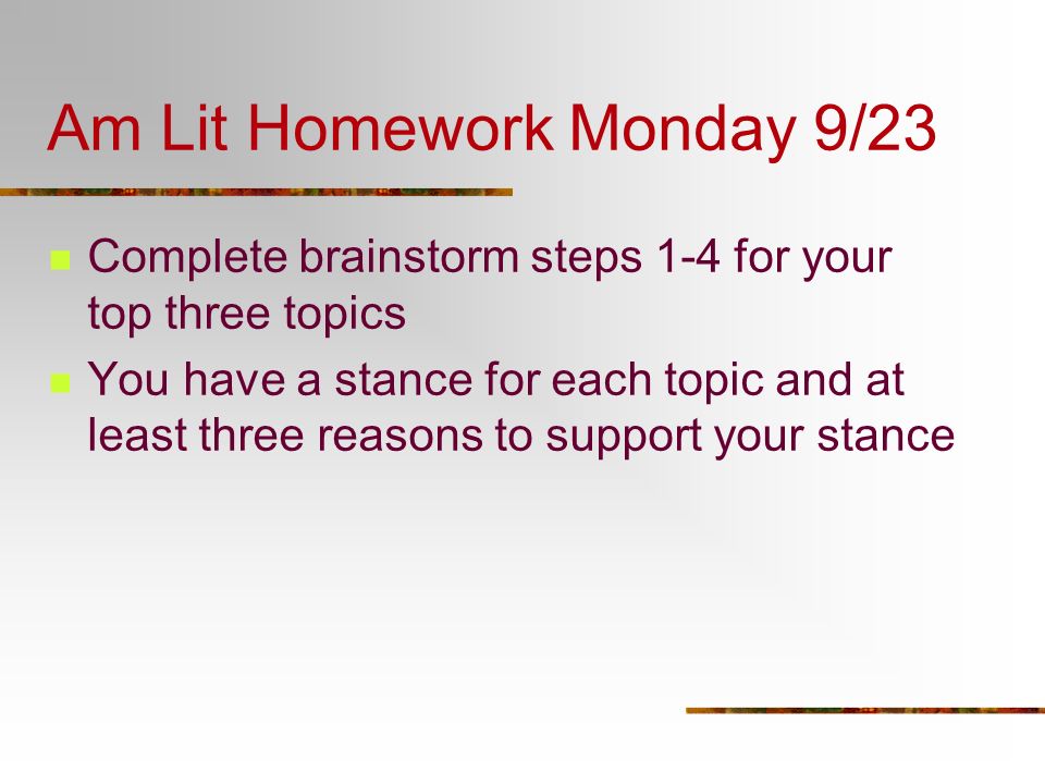 Am Lit Homework Monday 9/23