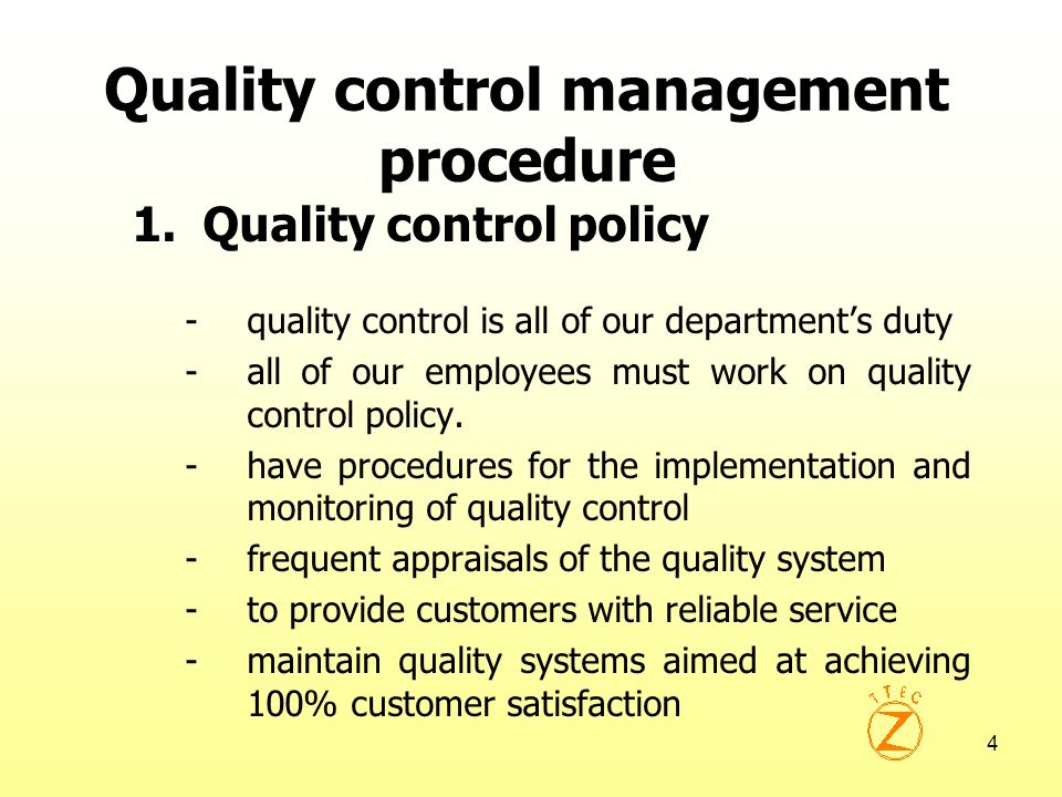 Quality control management procedure