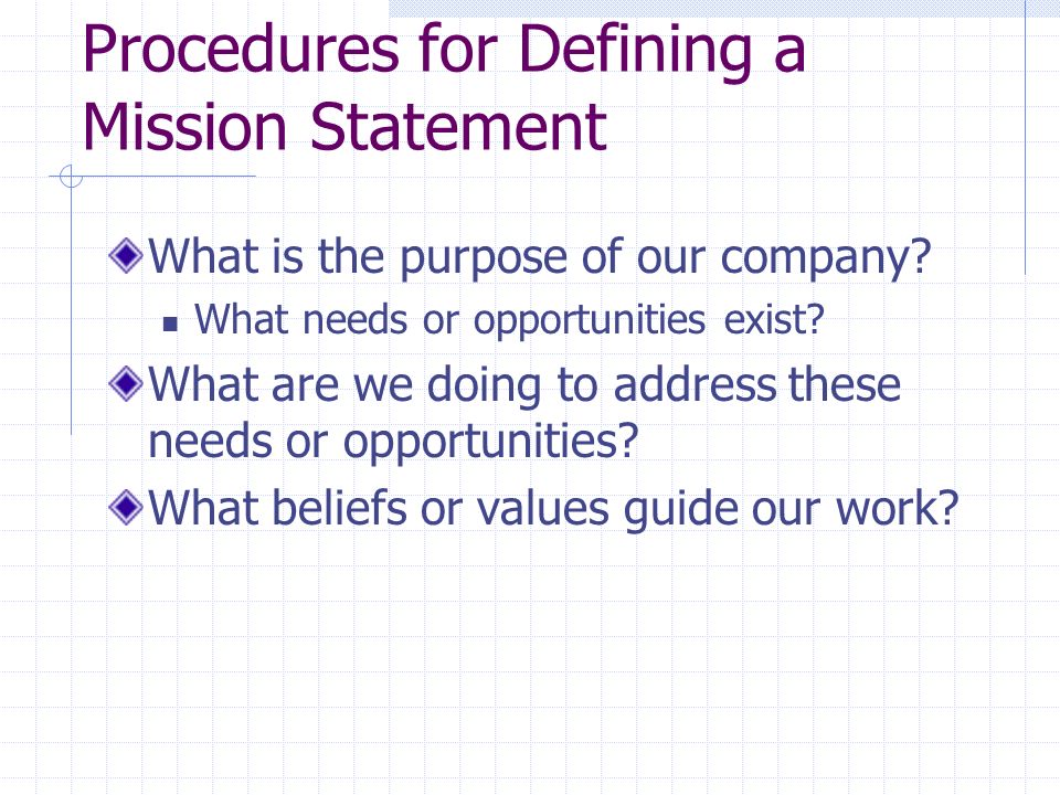 Procedures for Defining a Mission Statement