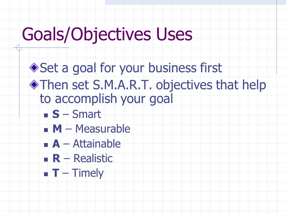 Goals/Objectives Uses
