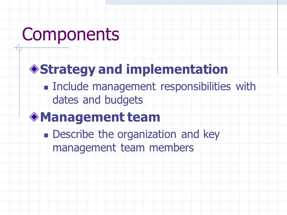 Components Strategy and implementation Management team