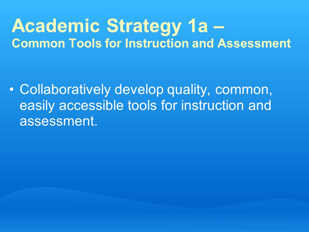 Academic Strategy 1a – Common Tools for Instruction and Assessment