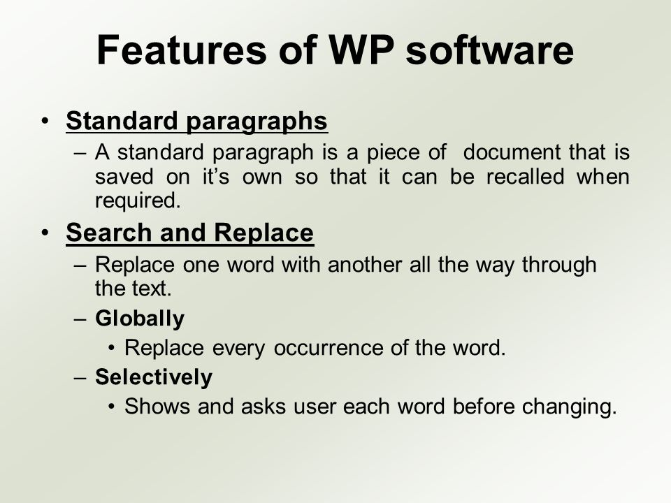 Features of WP software