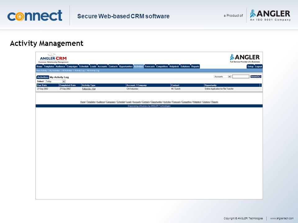 Activity Management Secure Web-based CRM software a Product of