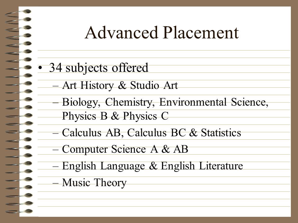 Advanced Placement 34 subjects offered Art History & Studio Art